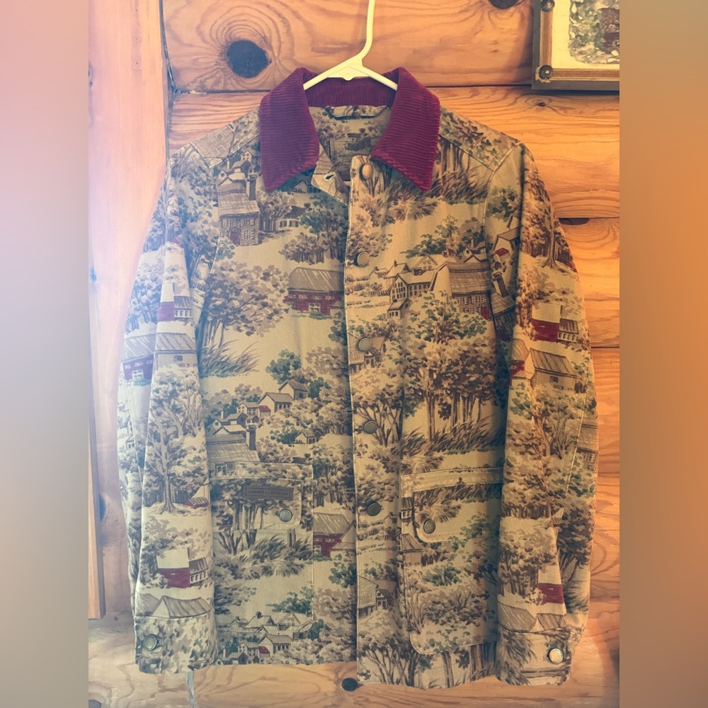 Vintage Lauren Ralph Lauren Barn Jacket Toile Print Cord Collar Cotton Coat
